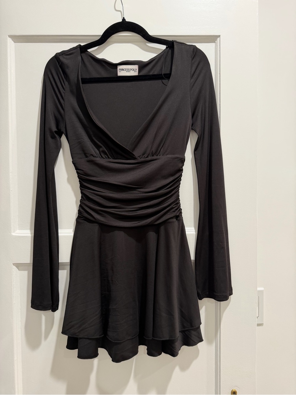 Princess Polly Black Long Sleeve Ruched-Waist Skater Dress